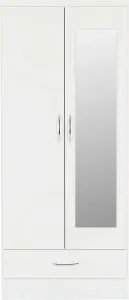 Nevada Mirrored 2 Door 1 Drawer Wardrobe White Gloss