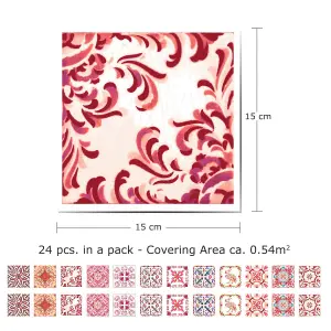 24 Pieces 15x15cm Moroccan Rose Red Mosaic Tile Stickers