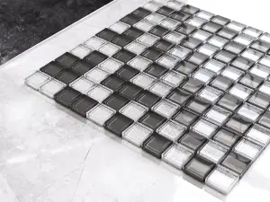 Glass mosaic on mesh for bathroom or kitchen 300mm x 300mm - Graphite Diamond