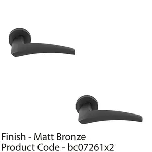 2 PACK - Premium Elegant Curve Door Handle Set - Matt Bronze Bar Lever on Round Rose