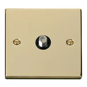 Polished Brass Satellite Socket 1 Gang - Black Trim - SE Home