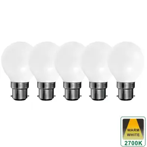 Harper Living 5 Watts B22 BC Bayonet LED Light Bulb Opal Golf Ball Warm White Dimmable, Pack of 5