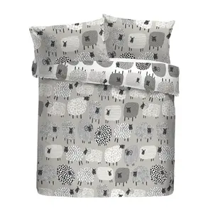 Dotty Sheep 130 TC Reversible Modern & Contemporary Duvet Cover Set Natural / Double - 2 Standard Pillowcases