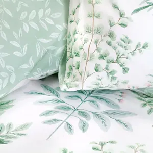 Emily Floral Duvet Cover Set with Pillowcases Green/White / Double Duvet Cover + 2 Standard Pillowcases