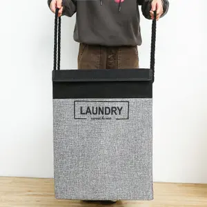 Grey Polyester Large Laundry Hamper Collapsible Laundry Basket - 70L