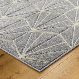 Modern Easy to Clean Geometric Optical 3D Grey Rug for Dining Room-120cm X 170cm