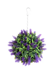 Best Artificial 24cm Purple Lush Lavender Hanging Basket Flower Topiary Ball - Suitable for Outdoor Use - Weather & Fade Resistant