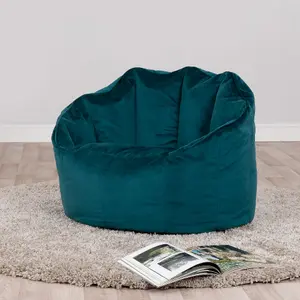 icon Sirena Scallop Chair Bean Bag and Footstool Teal Green Velvet Bean Bags