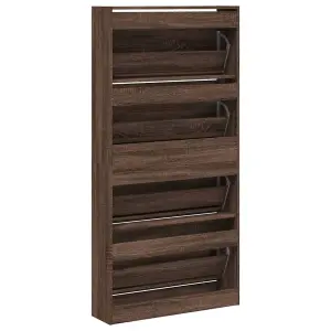 Berkfield Shoe Cabinet with 4 Flip-Drawers Brown Oak 80x21x163.5 cm