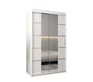 Verona 04 Contemporary 2 Mirrored Sliding Door Wardrobe 5 Shelves 2 Rails White Matt (H)2000mm (W)1200mm (D)620mm