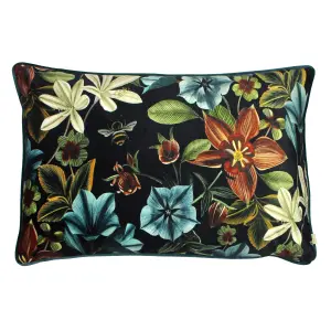 Evans Lichfield Midnight Garden Floral Rectangular Piped Feather Filled Cushion