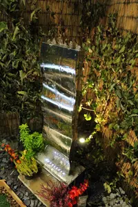 Small Stainless Steel Wave Modern Metal Mains Plugin Powered Water Feature