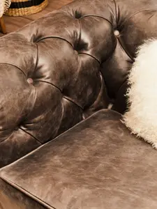 Victor Dark Grey Leather Chesterfield Sofa