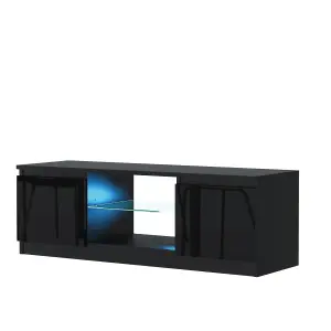 Aura TV Unit 120cm Black High Gloss Doors with LED Lighting - Creative Furniture