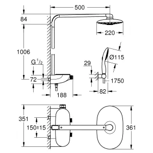 Grohe Rainshower SmartControl 360 Duo Chrome effect Thermostatic Multi head shower