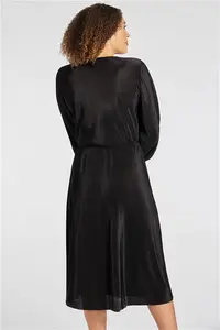 Bonmarche Black Plain Plisse Wrap Dress, Size: 10