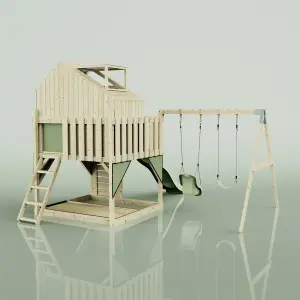 PolarPlay Kids Climbing Tower & Playhouse with Swing and Slide - Swing Saga Sage