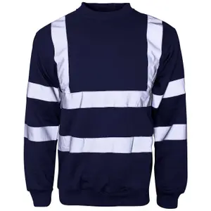 Hi-Vis Crew Neck Sweat Shirt Navy Blue - XLarge