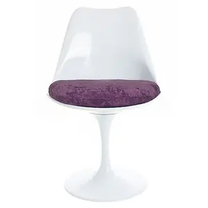 Tulip Set - Marble Large Circular Table and Four Chairs with Luxurious Cushion Purple