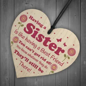 Funny Sister Gift Wooden Hanging Heart Quirky Sister Gift For Birthday Christmas