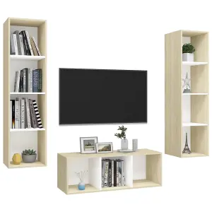 Berkfield 3 Piece TV Cabinet Set White and Sonoma Oak Engineered Wood