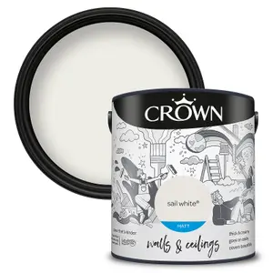 Crown Walls & Ceilings Matt Emulsion Paint Sail White - 2.5L