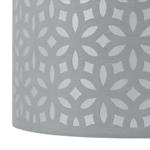 First Choice Lighting Chrome Stick Table Lamp with Grey Laser Cut Shade