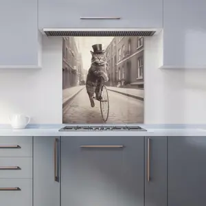 Victorian Cat Riding A Bike Kitchen Splashback