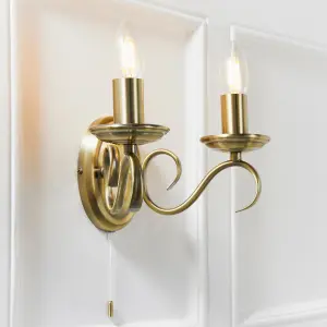 Anson Lighting Borka Antique Brass 2 Light Wall Light