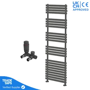 Designer Delta Anthracite Flat Panel Towel Radiator Heated Ladder Rail - 1742 x 500mm - Corner TRV Valve Pair