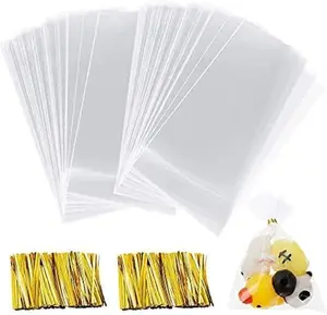 100 Pcs Clear OPP Bags, Clear Treat Bags With Twist Ties, Plastic Cookie Bags Candy Bags Dessert Bags For Small Gift(8 X 12 Cm)