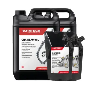 Rotatech Chainsaw Chain Oil 2x5 litre + 2-Stroke Oil 2x1 litre all makes, models