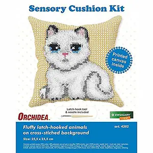 CUSHION KITTEN - Latch Hook Kit: Cushion: Sensory: Kitten - Orchidea