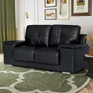 Kensington Faux Leather 2 Seater Sofa In Black