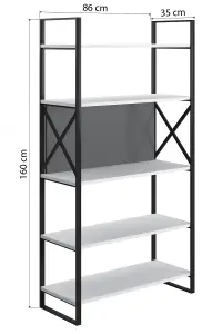 Meta Bookcase Free Standing Storage Shelf with Metal Frame, 86 x 35 x 165 cm 5 Display Shelves, Bookshelf, Open Cabinet, White