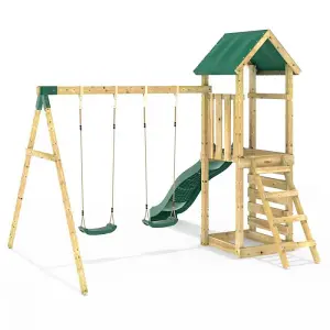 Rebo Adventure Wooden Climbing Frame, Swing Set and Slide - Annapurna Green