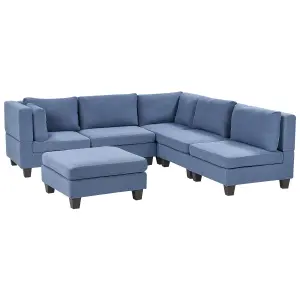 Corner Sofa with Ottoman UNSTAD Blue Fabric Left Hand