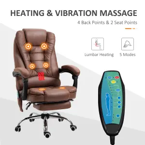 Vinsetto Heated 6 Points Vibration Massage Executive Office Adjustable Swivel Ergonomic High Back Desk Chair Recline Brown