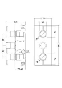 Concealed Round Triple Valve with Multi Function Slide Rail Kit, Arm & Head Shower Bundle - Chrome - Balterley