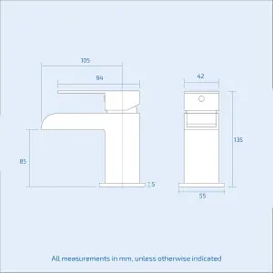 Nes Home Origin Waterfall Basin Mono Mixer, Bath Filler Tap & Waste Matte Black