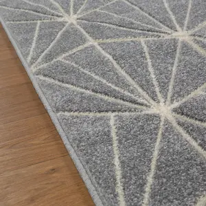 Modern Easy to Clean Geometric Optical 3D Grey Rug for Dining Room-200cm X 285cm