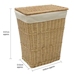 JVL Hand Woven Acacia Rectangular Laundry Willow Basket with Lid, Honey Finish