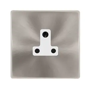 Brushed Steel Screwless Plate 1 Gang 5A Round Pin Socket - White Trim - SE Home