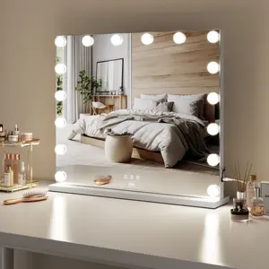 Neo Hollywood Vanity Touch Wall Mounted Freestanding Mirror with 16 LED Bulbs Lights