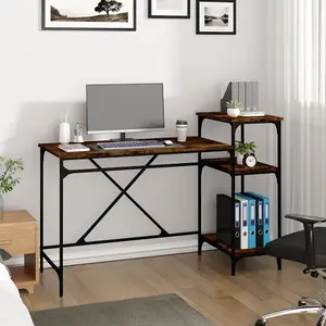 Berkfield Desk with Shelves Smoked Oak 135x50x90 cm Engineered Wood&Iron