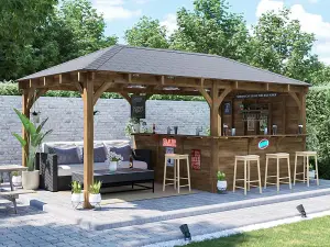 Dunster Wooden House Garden Bar 6m x 3m Outdoor Pub Shed with Counter Leviathan Side Wall