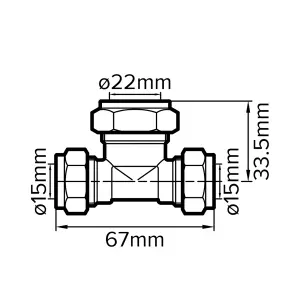 Plumbsure Brass Compression Reducing Tee (Dia) 15mm x 15mm x 22mm