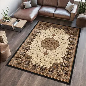 Wadan 120x170 cm Brown Tabriz Royal Rug, 10mm Soft Pile Oriental Rug, Washable Area Rugs, Royal Tabriz Rug for Home and Office