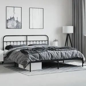 Berkfield Metal Bed Frame with Headboard Black 200x200 cm