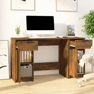 Berkfield Desk with Side Cabinet Smoked Oak Engineered Wood